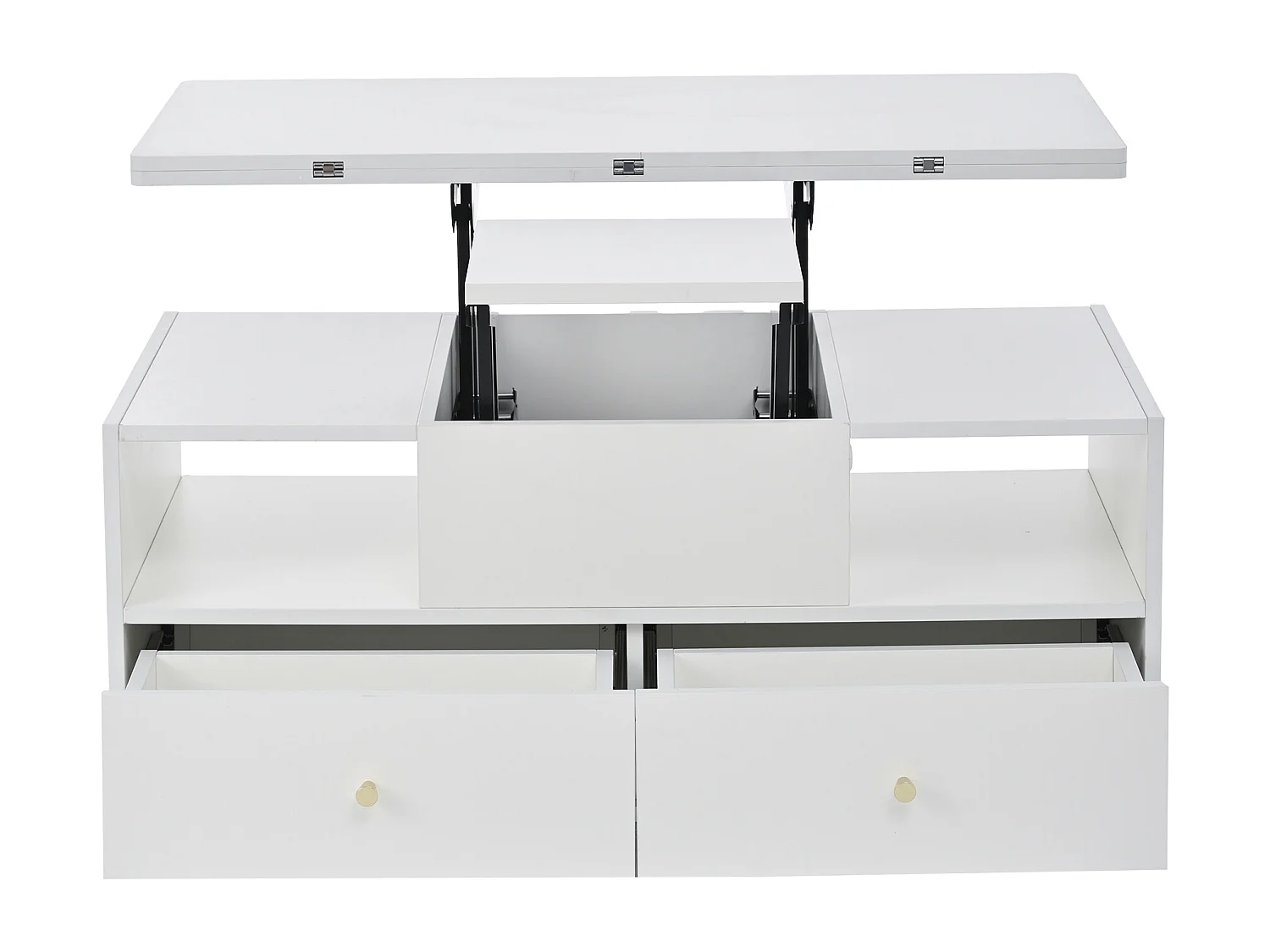 Salontafel met opklapbaar blad op wielen en 4 lades - Wit