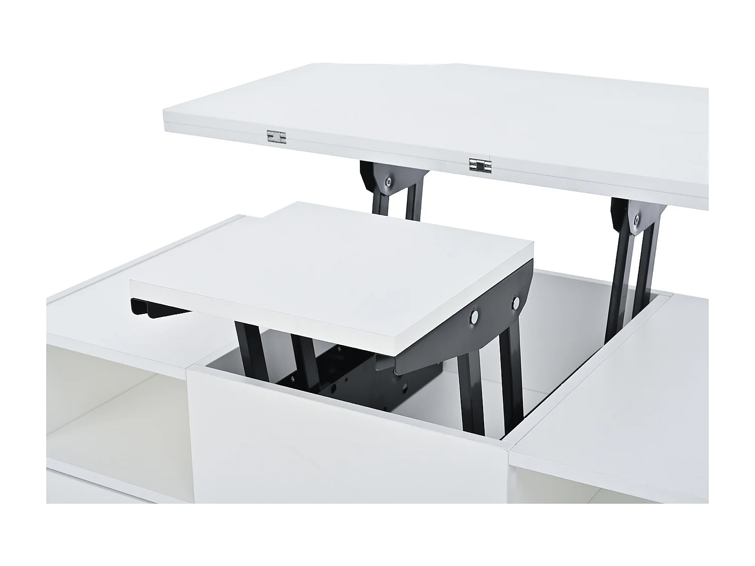 Salontafel met opklapbaar blad op wielen en 4 lades - Wit