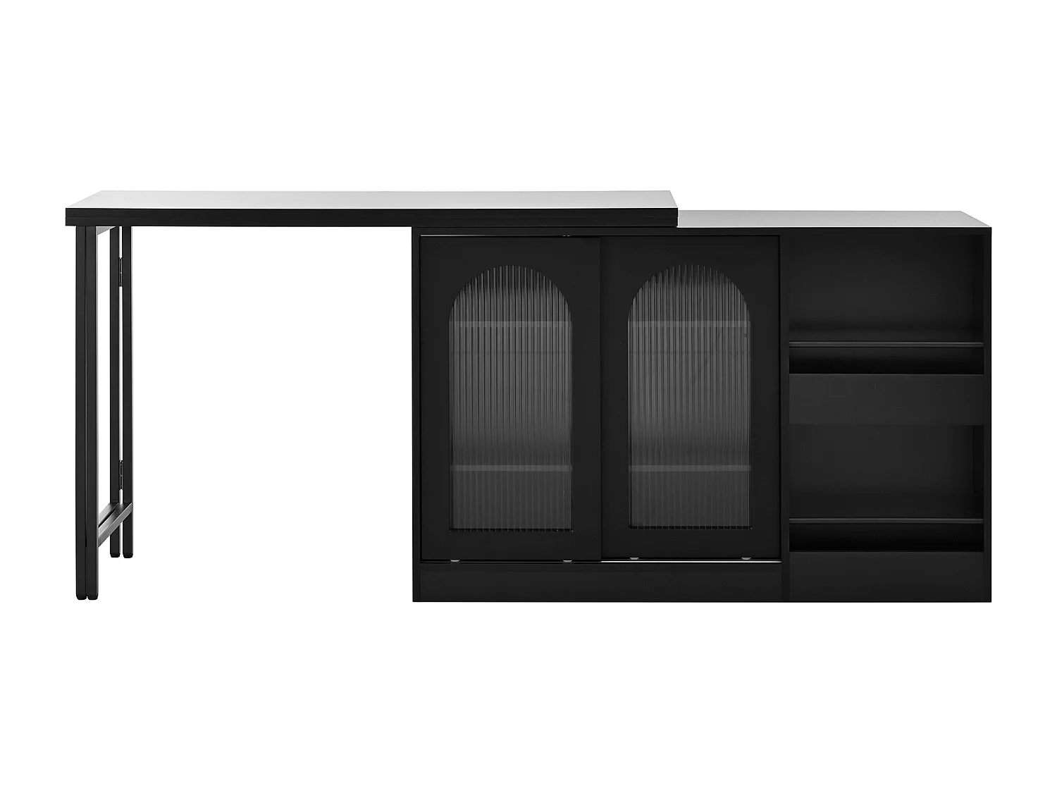 Meuble de bar pivotante avec 2 portes vitrée - Plateau réversible - Noir