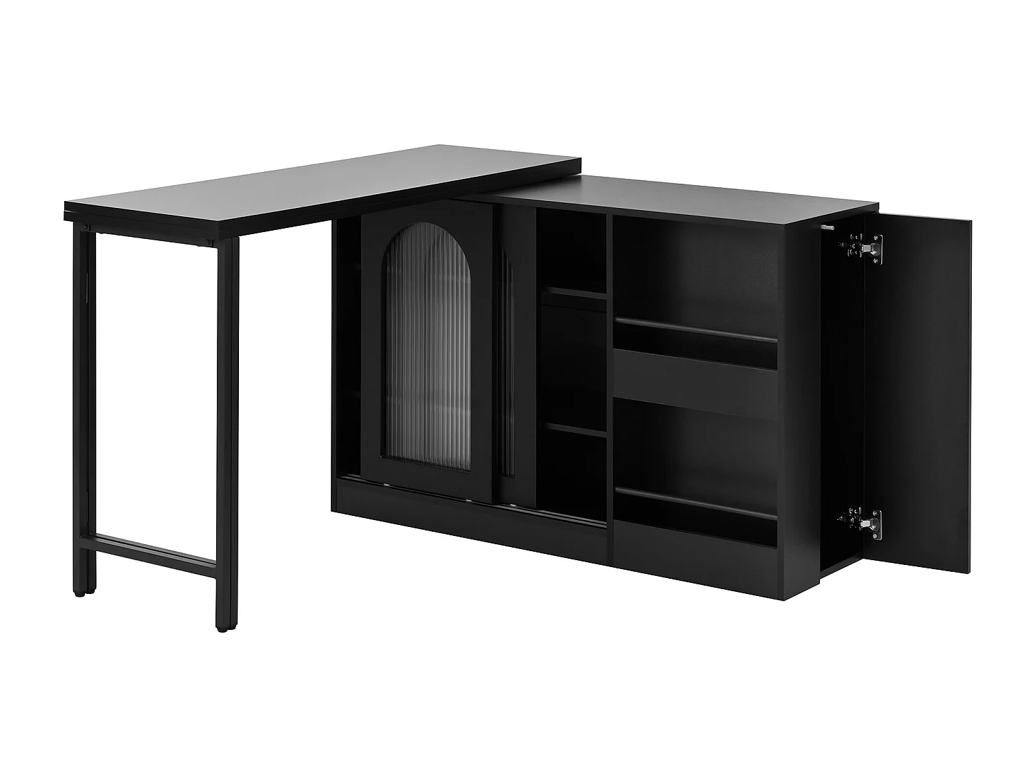 Meuble de bar pivotante avec 2 portes vitrée - Plateau réversible - Noir