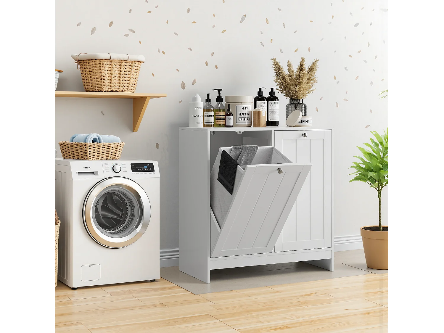 Kantelbare wasmand met uitneembare bak - MDF-hout - Wit