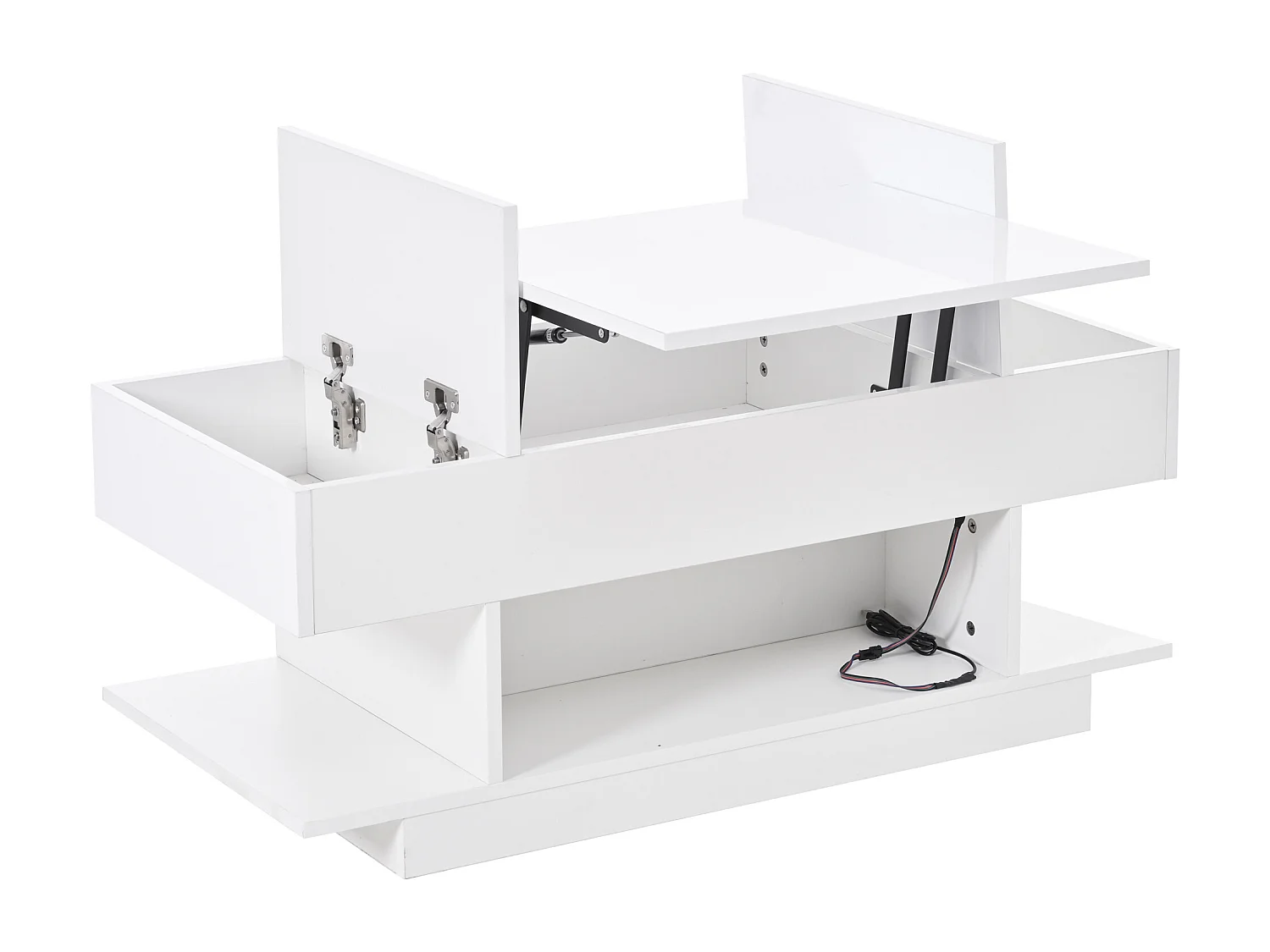 Mesa de centro elevable con almacenaje e iluminación LED - Lacado blanco brillante