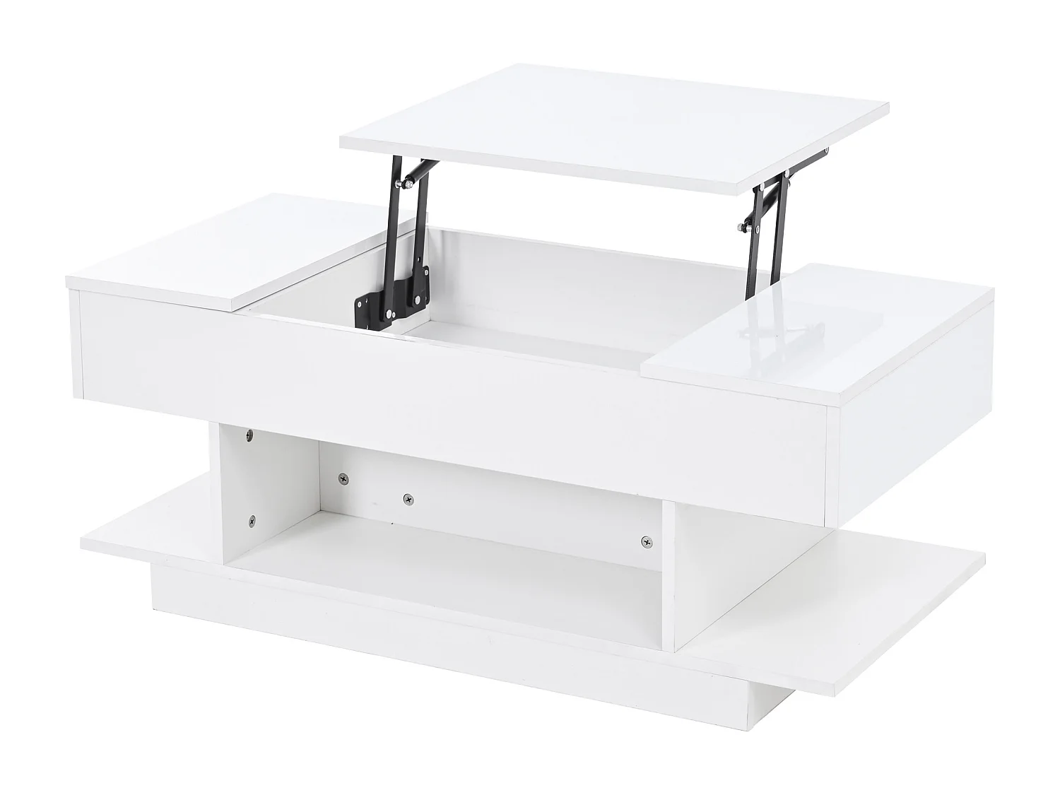 Mesa de centro elevable con almacenaje e iluminación LED - Lacado blanco brillante