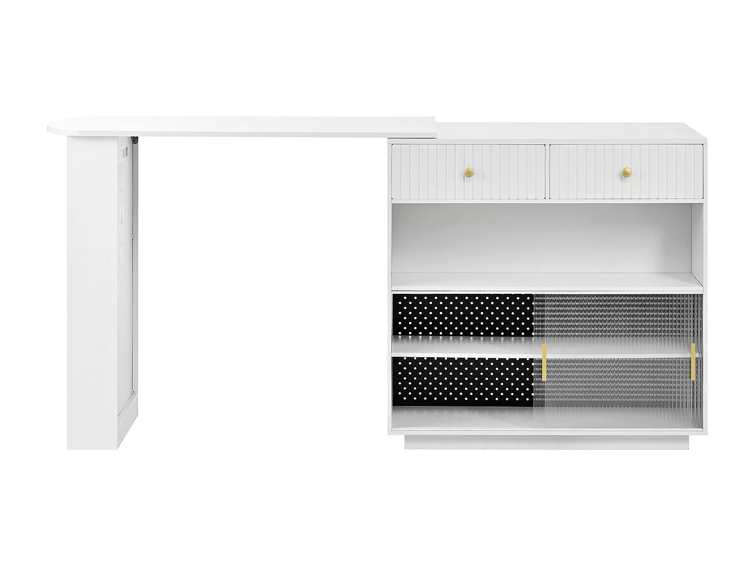 Meuble de bar pivotante avec prises, LED et panneau perforé - Blanc