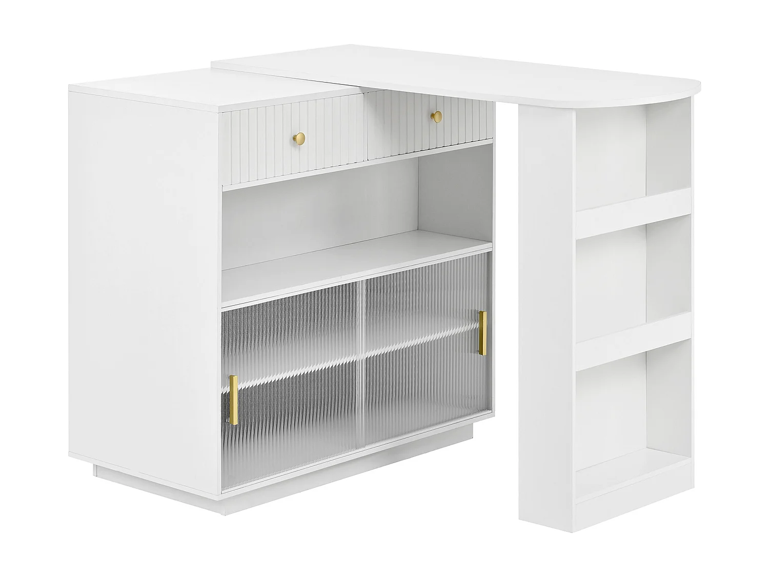 Meuble de bar pivotante avec prises, LED et panneau perforé - Blanc