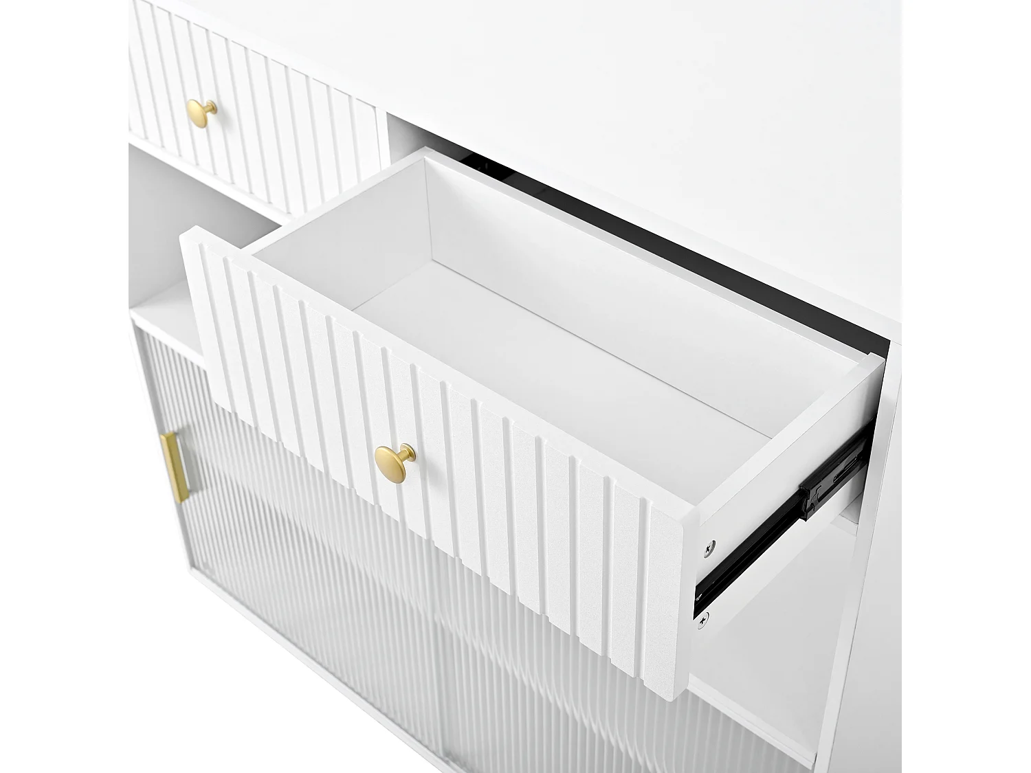 Meuble de bar pivotante avec prises, LED et panneau perforé - Blanc