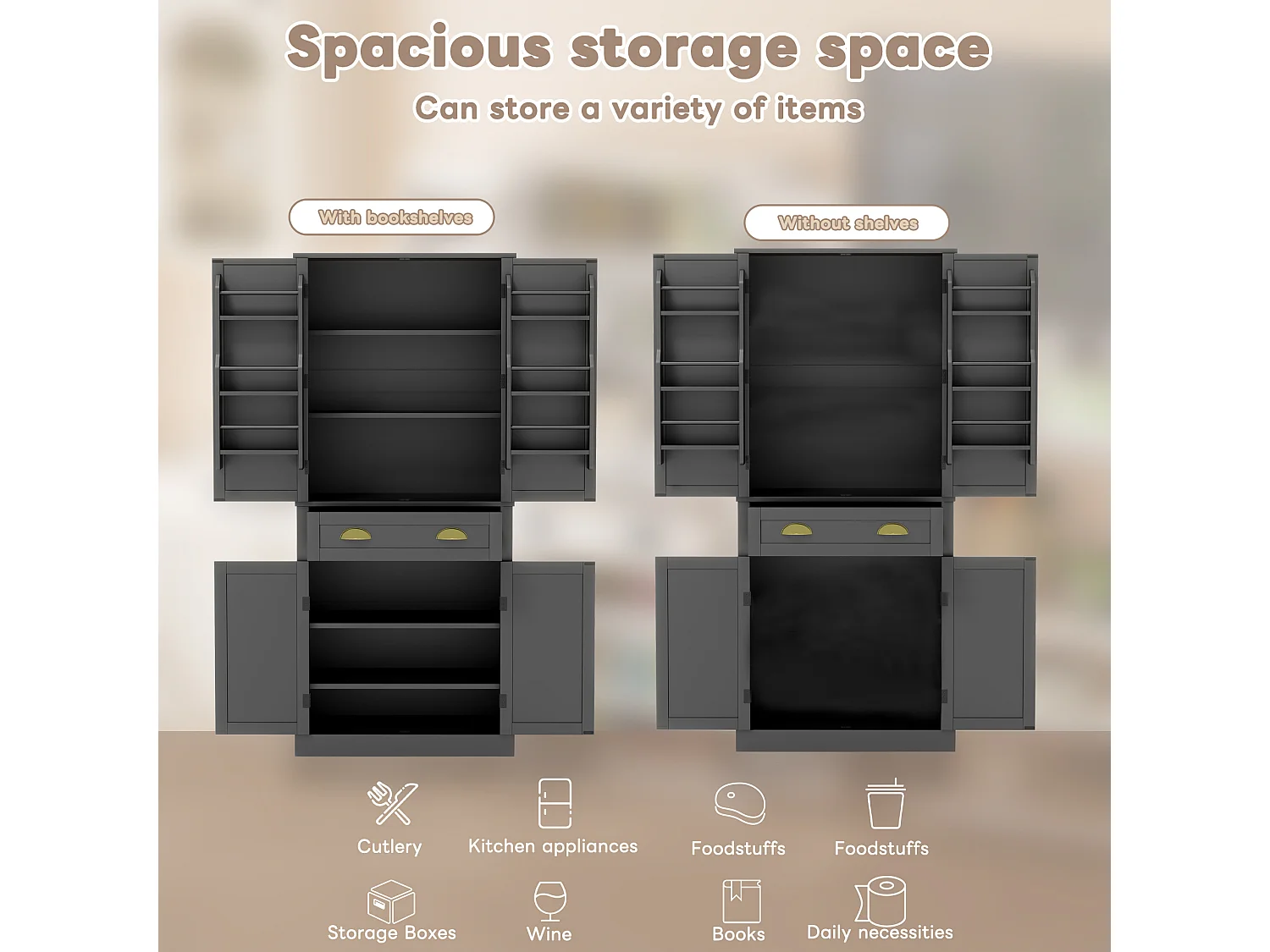 Buffet de cuisine avec 4 portes et tiroir - Etagères réglables - Noir