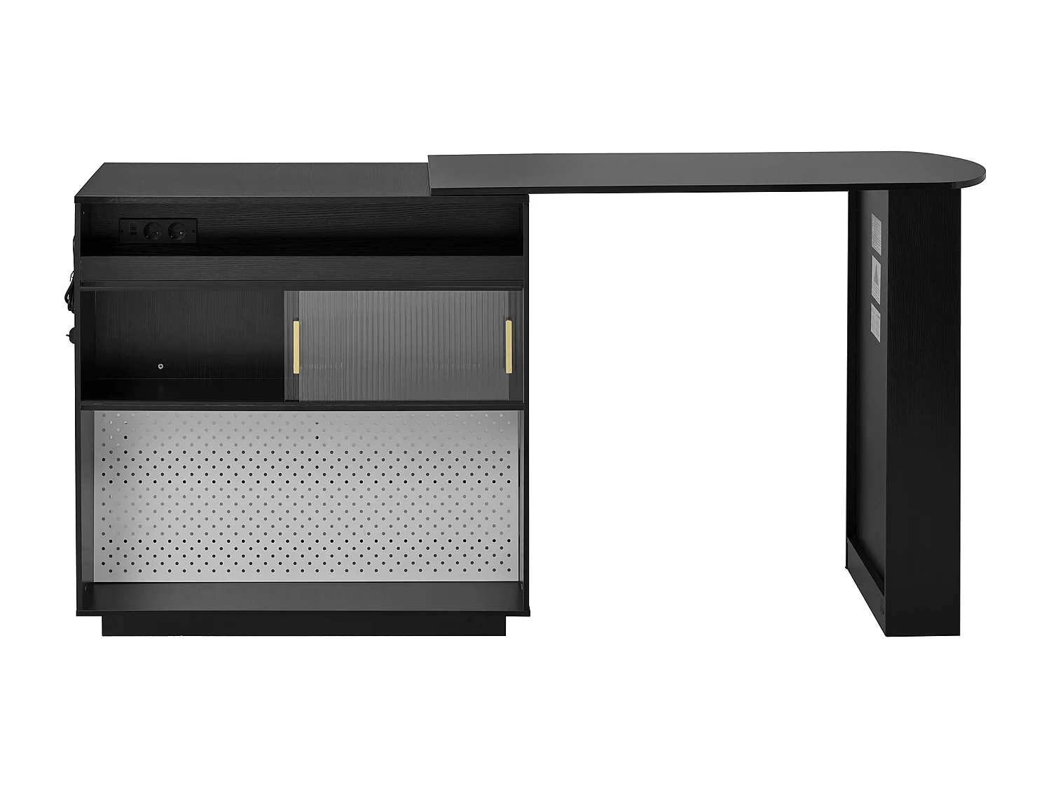 Meuble de bar pivotante avec prises, LED et panneau perforé - Noir