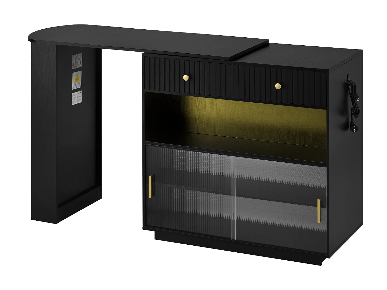 Meuble de bar pivotante avec prises, LED et panneau perforé - Noir