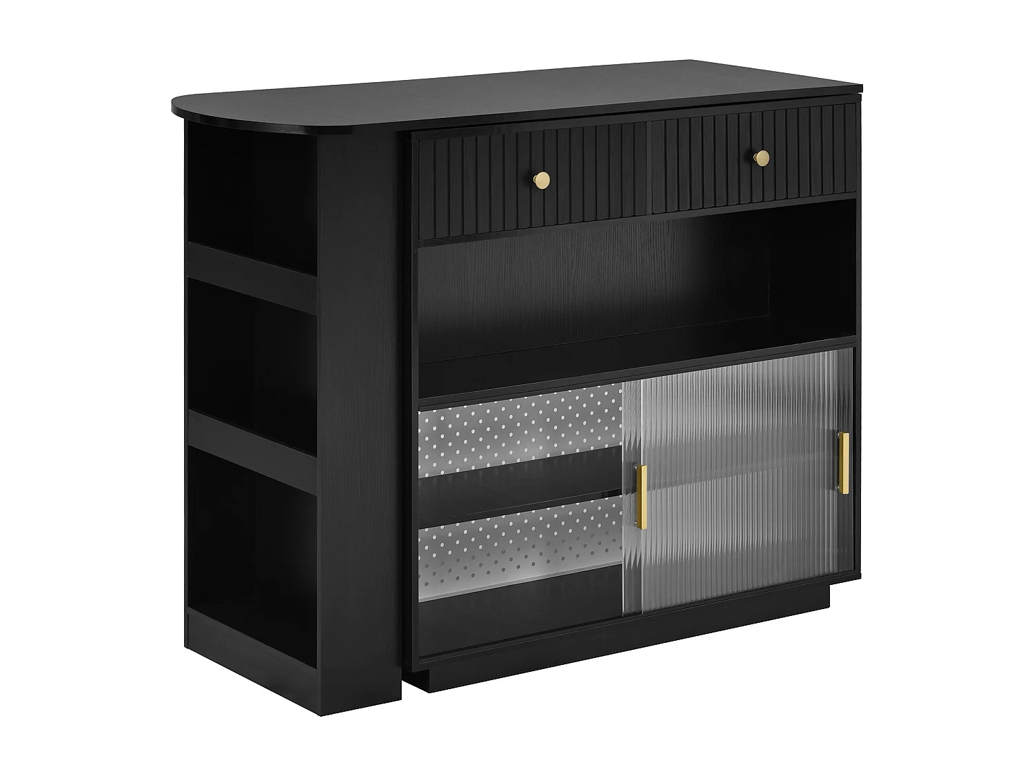 Meuble de bar pivotante avec prises, LED et panneau perforé - Noir