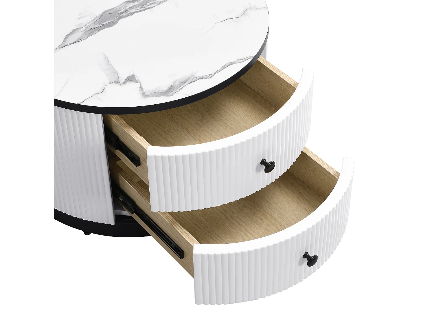 Tables basses gigogne avec 2 tiroirs - Plateau effet marbre brillant - Noir et blanc