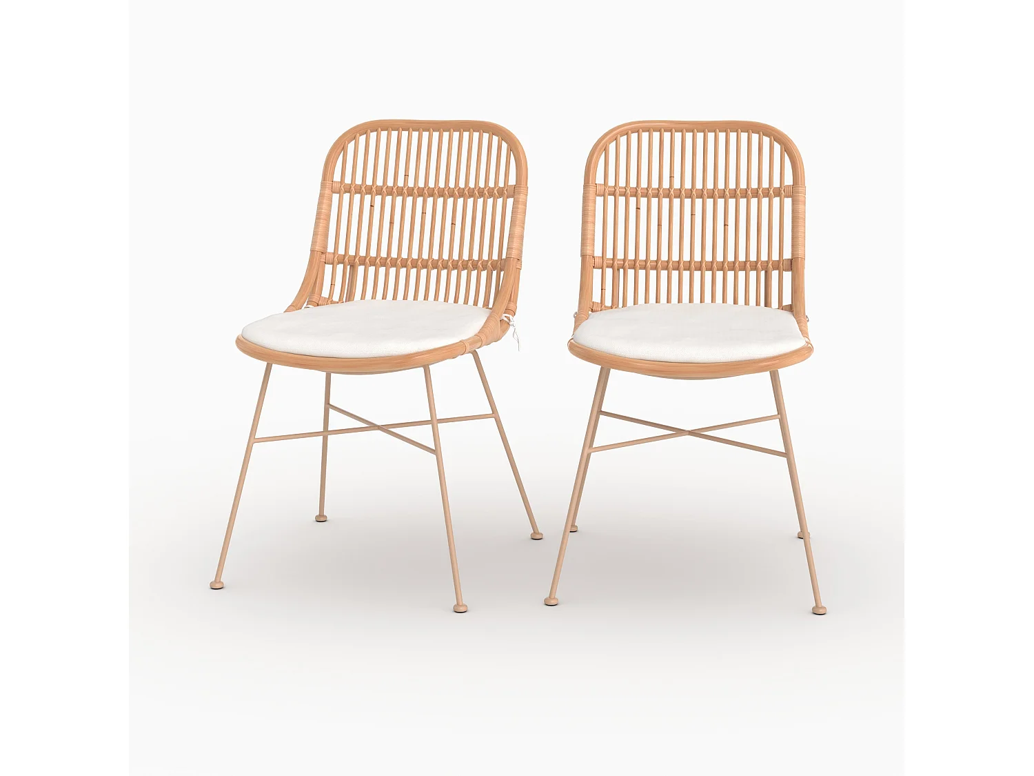 Lot de 2 chaises en rotin beige et pieds en métal beige - Moon