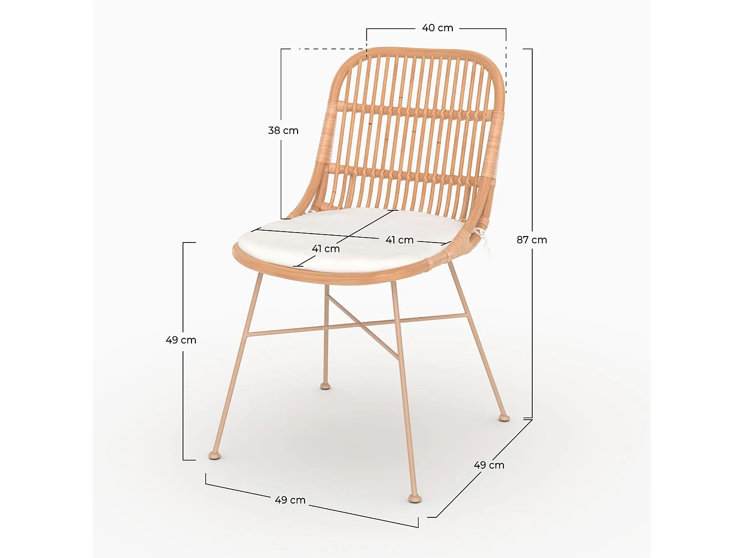 Lot de 2 chaises en rotin beige et pieds en métal beige - Moon