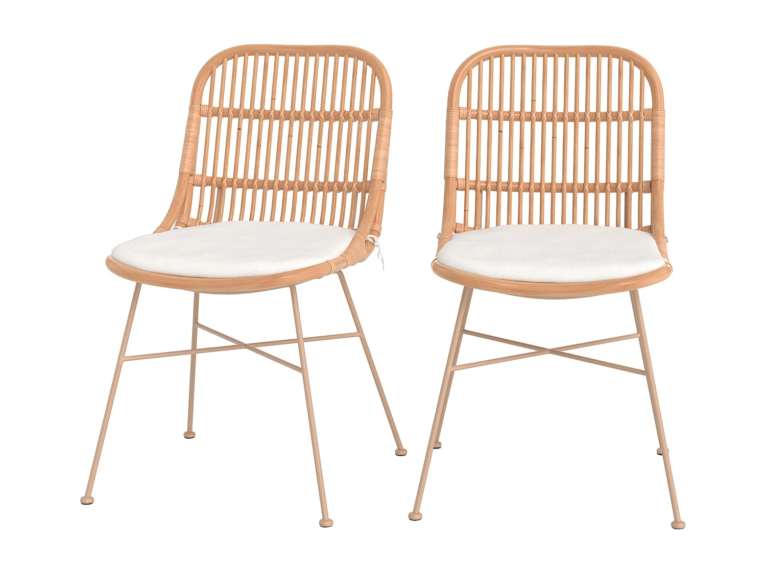 Lote de 2 sillas de ratán beige con patas de metal beige - Moon