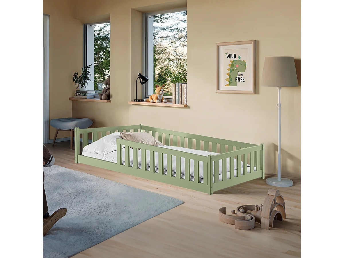 Vloerbed 90x200 inclusief lattenbodem Maya Olijf