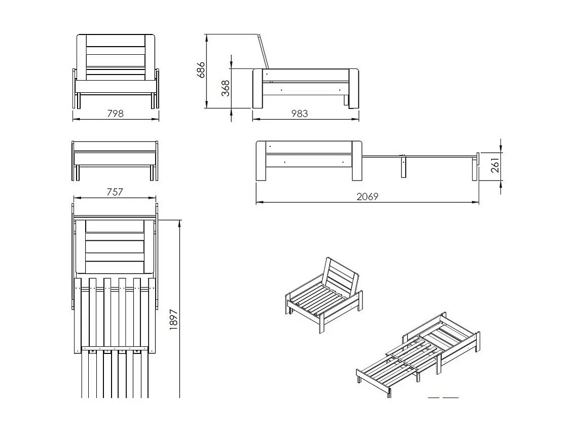 Pack - Lit Mezzanine Enfant, Bibliothèque & Fauteuil-Lit "Pino" Blanc
