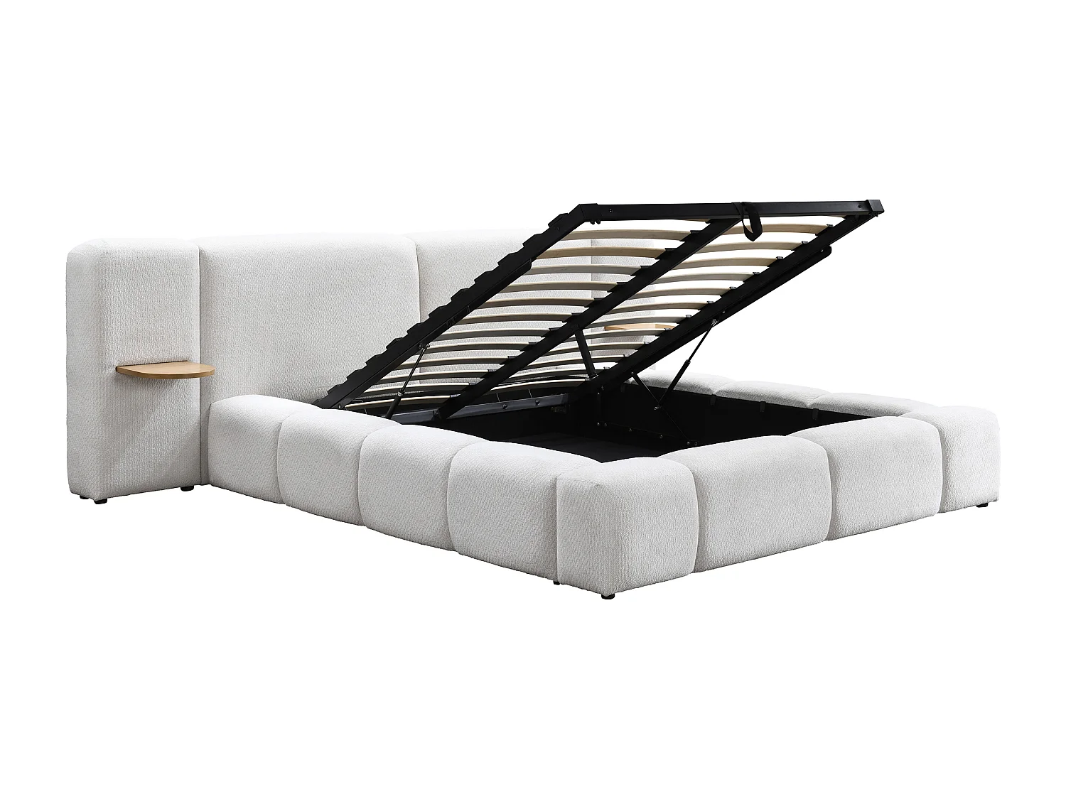 Lit coffre avec chevets 180 x 200cm – Tissu bouclette – Beige + Matelas – VILACO