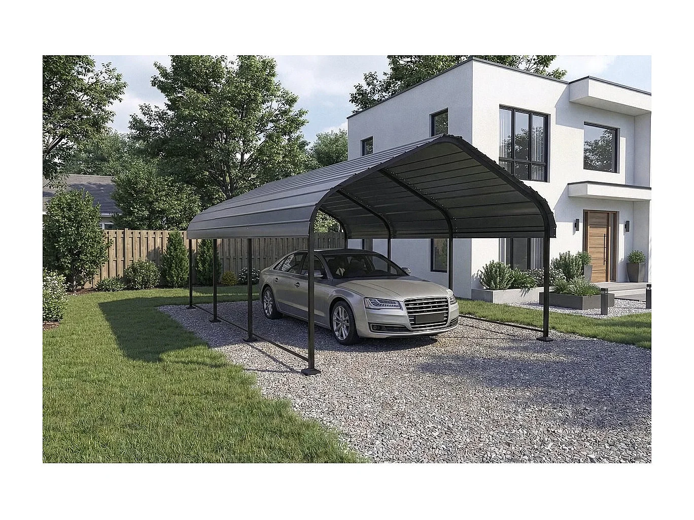Carport abri de voiture en métal "Phoenix" - 13,5 m² - Gris