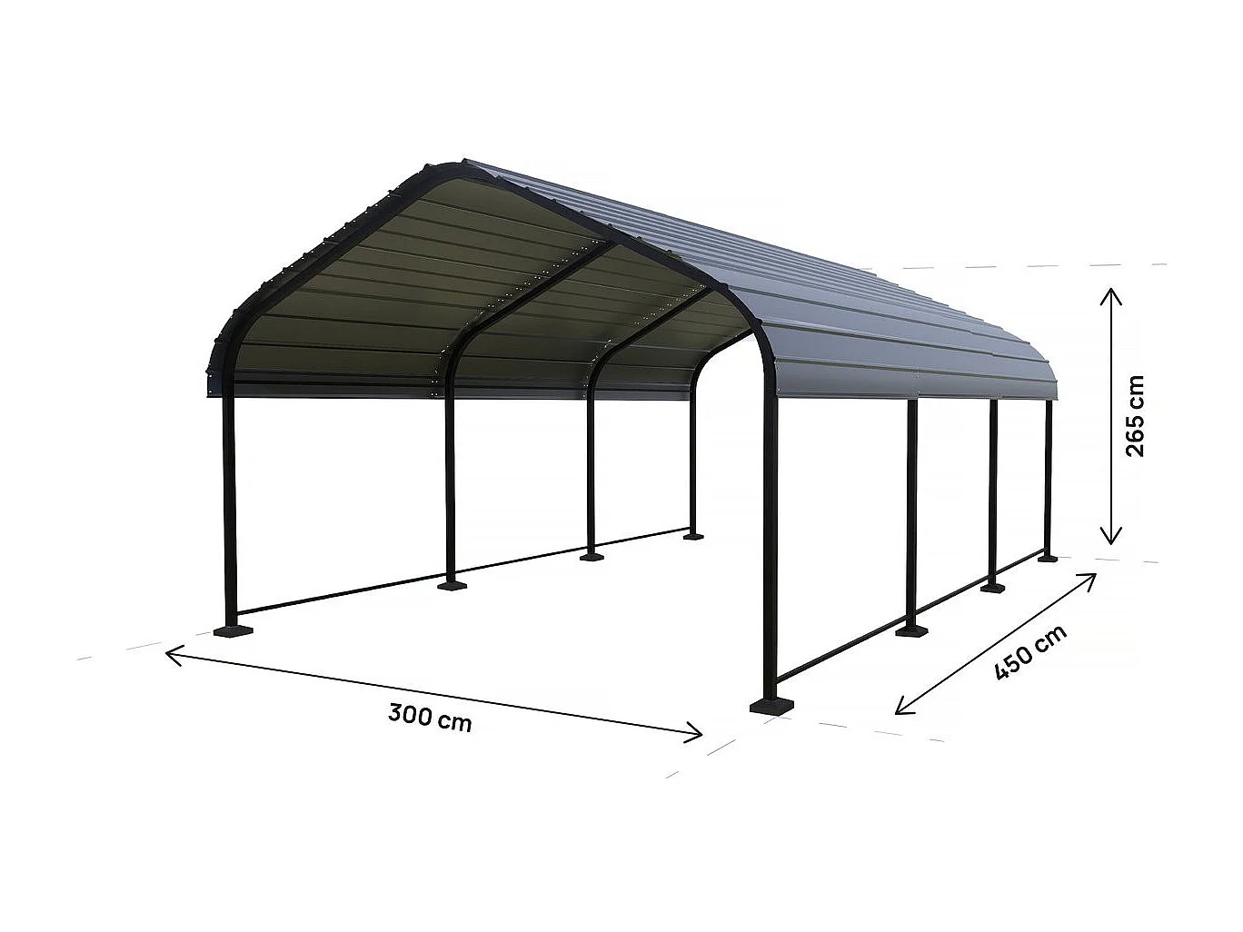 Carport abri de voiture en métal "Phoenix" - 13,5 m² - Gris