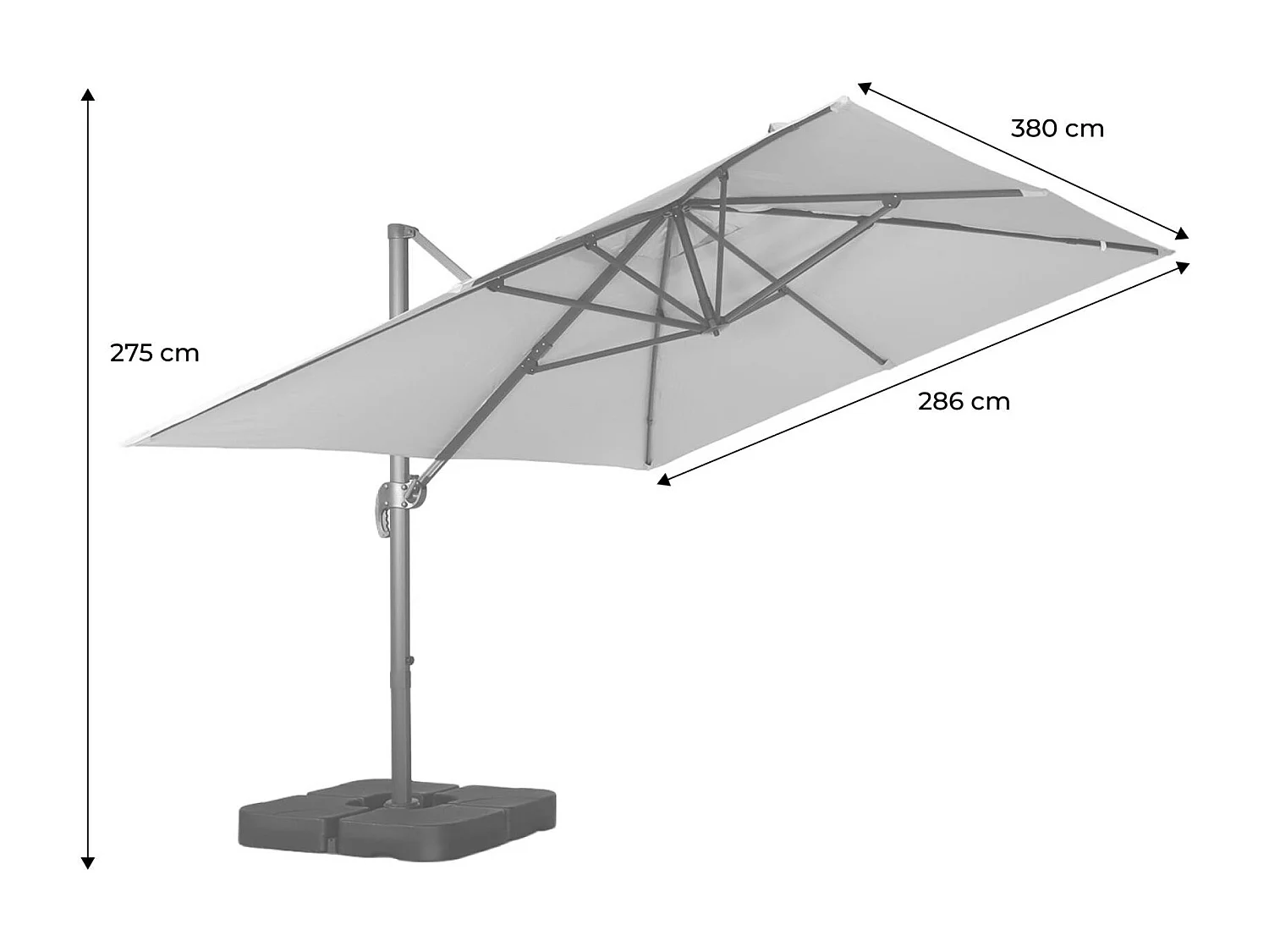 Parasol déporté rectangulaire 3x4m + dalles à lester 50x50cm bleu canard - Wimereux + Fixeo