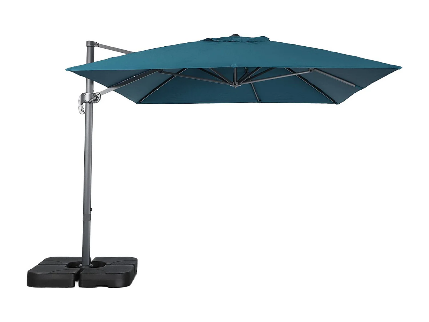 Ombrellone rettangolare eccentrico, 3x4m + piastre di zavorra 50x50cm,