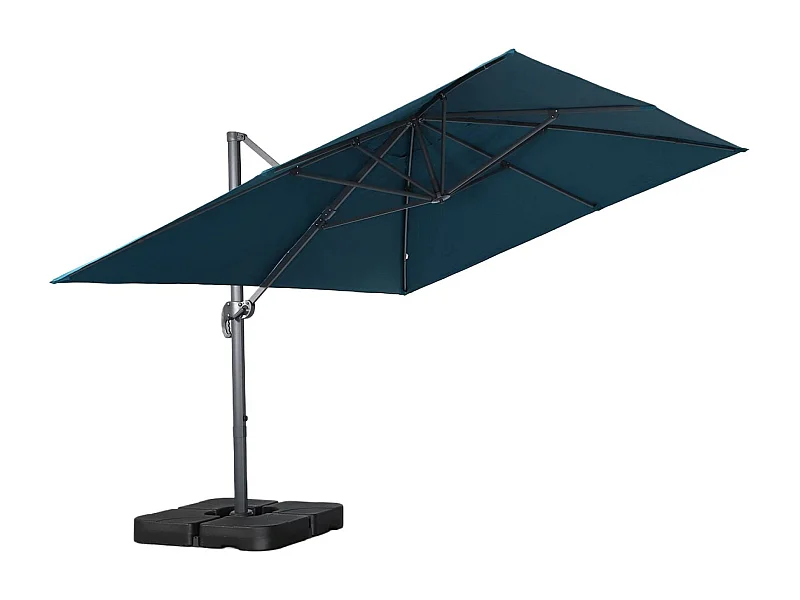 Parasol déporté rectangulaire 3x4m + dalles à lester 50x50cm bleu canard - Wimereux + Fixeo