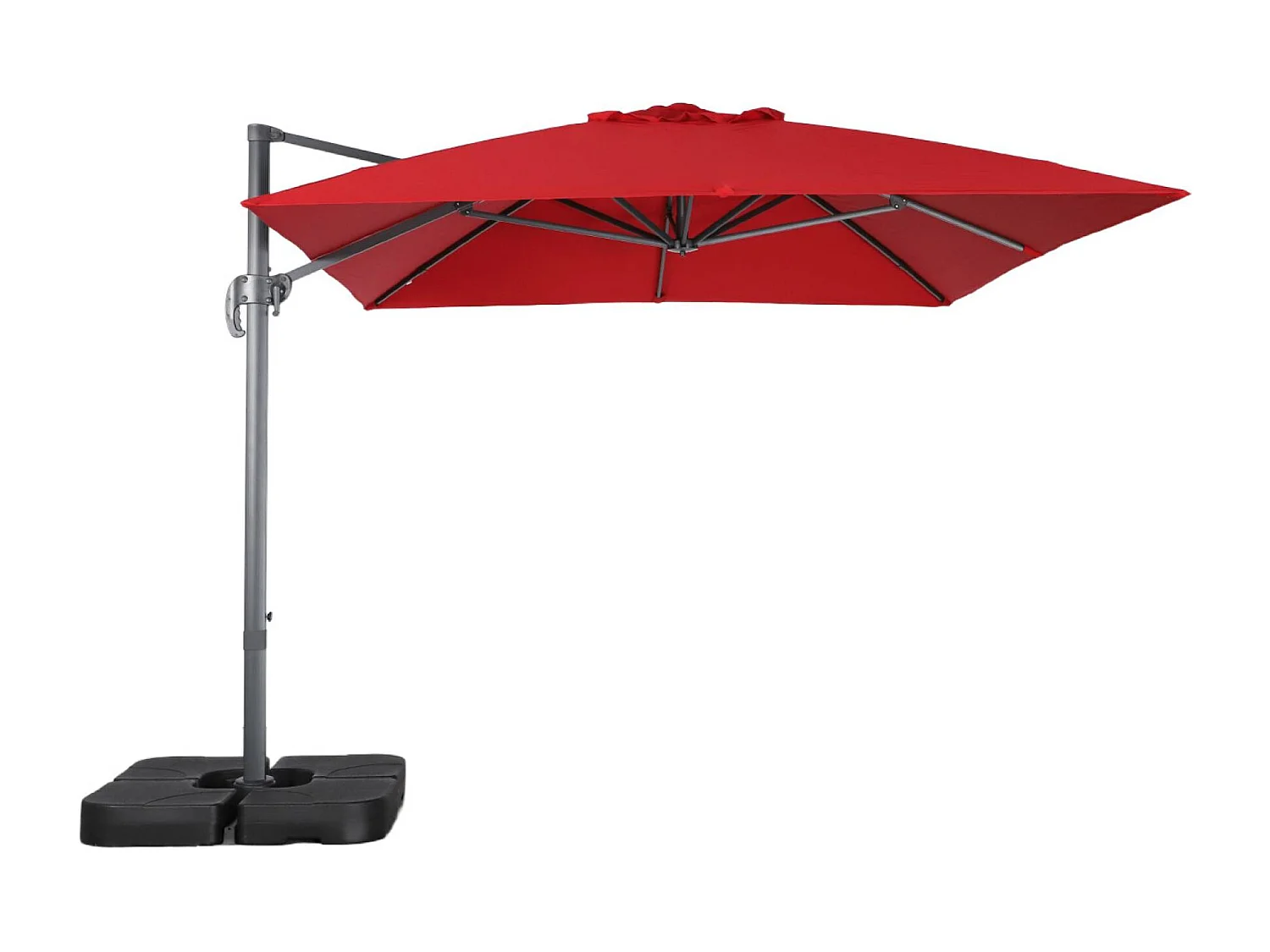 Parasol déporté rectangulaire 3x4m + dalles à lester 50x50cm rouge - Wimereux + Fixeo