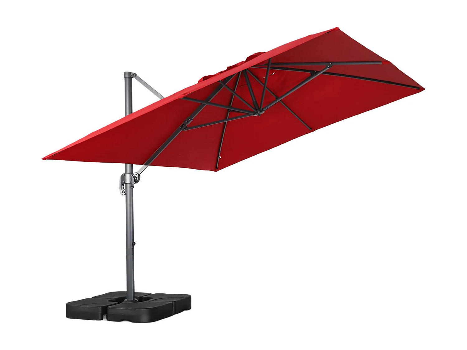 Ombrellone rettangolare eccentrico, 3x4m + piastre di zavorra 50x50cm,