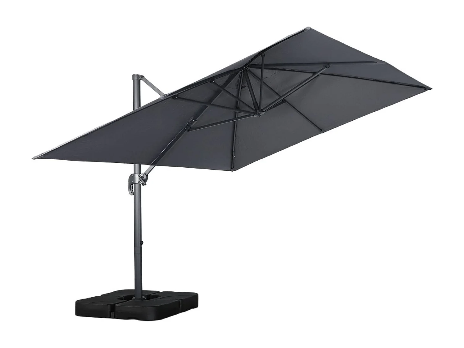 Parasol déporté rectangulaire 3x4m + dalles à lester 50x50cm gris - Wimereux + Fixeo