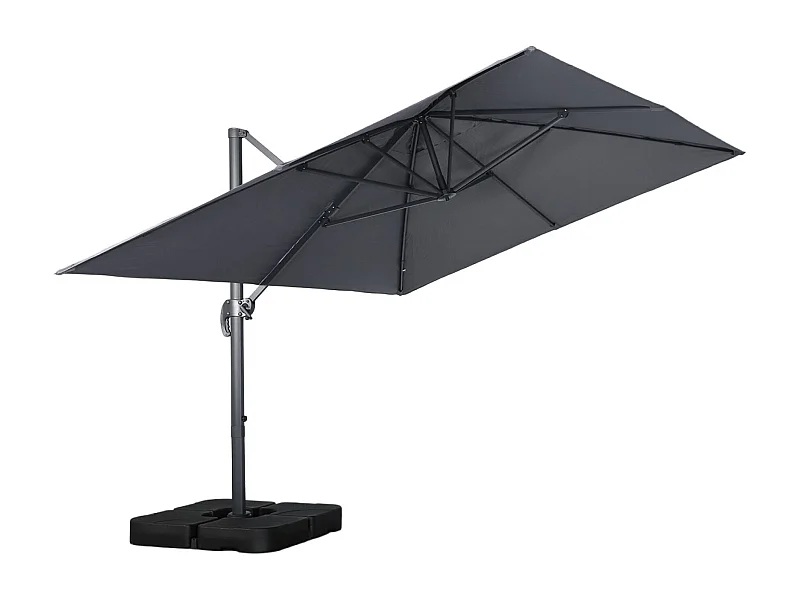 Parasol déporté rectangulaire 3x4m + dalles à lester 50x50cm gris - Wimereux + Fixeo