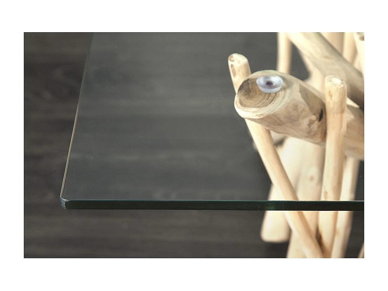 WOODEN vierkante salontafel 80 cm - Design salontafel van drijfhout en gehard glas