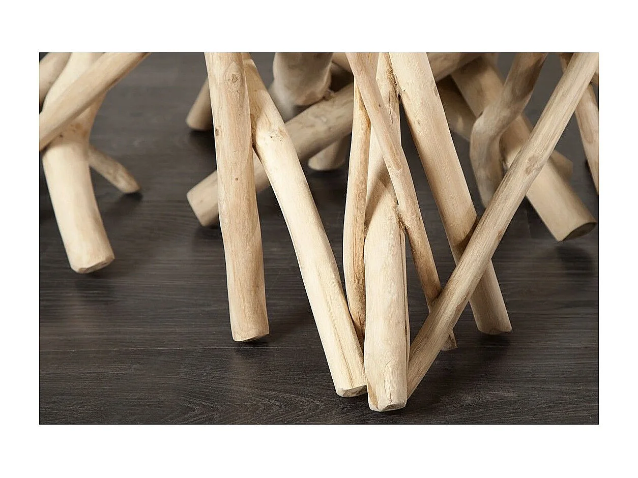 WOODEN vierkante salontafel 80 cm - Design salontafel van drijfhout en gehard glas