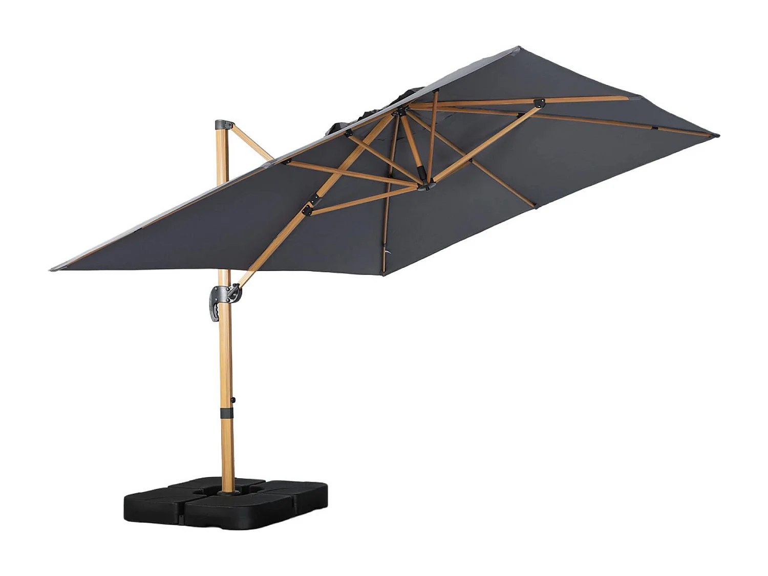 Parasol déporté rectangulaire 3x4m effet bois + dalles à lester 50x50cm gris - Wimereux + Fixeo