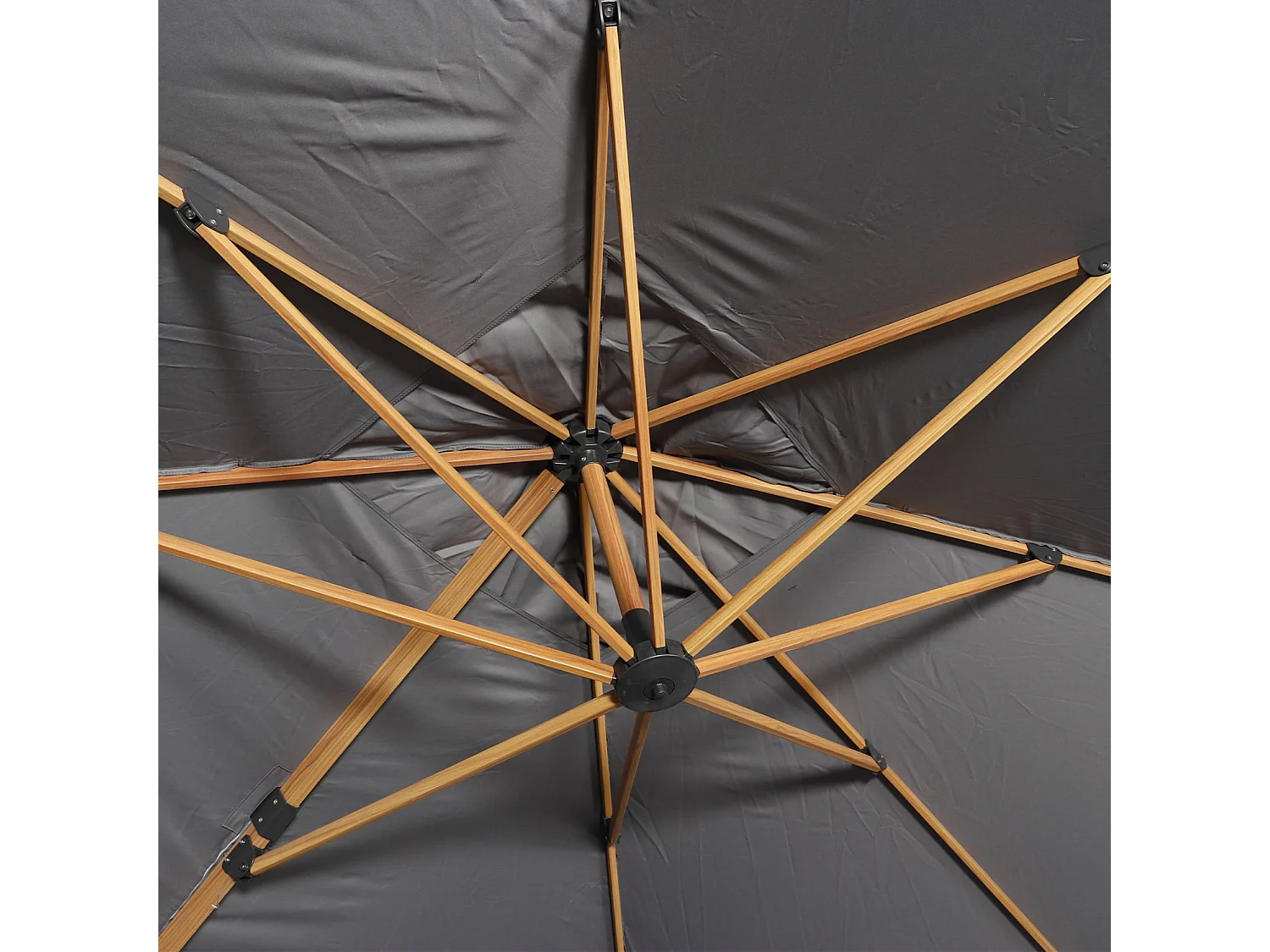 Parasol déporté rectangulaire 3x4m effet bois + dalles à lester 50x50cm gris - Wimereux + Fixeo