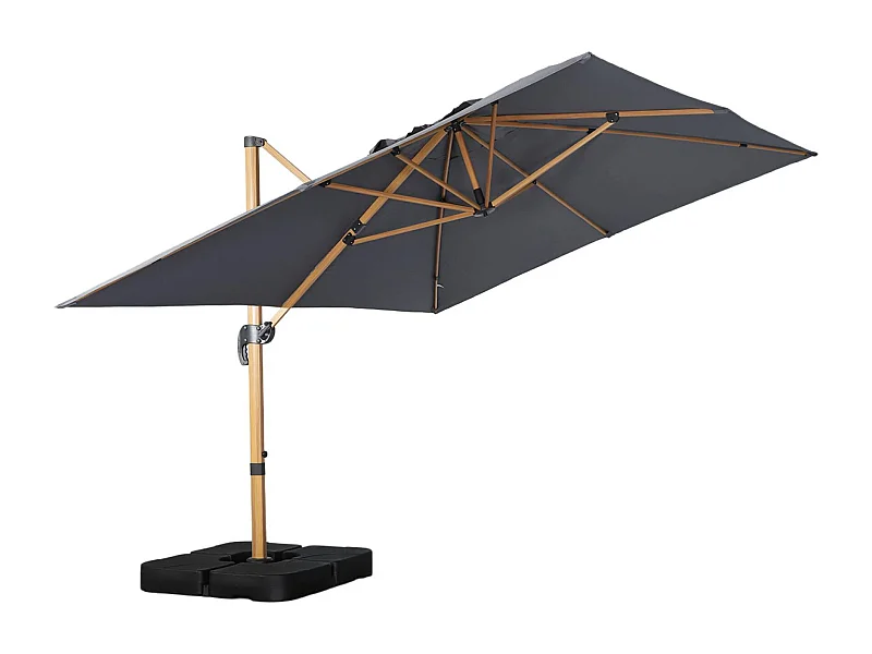 Parasol déporté rectangulaire 3x4m effet bois + dalles à lester 50x50cm gris - Wimereux + Fixeo