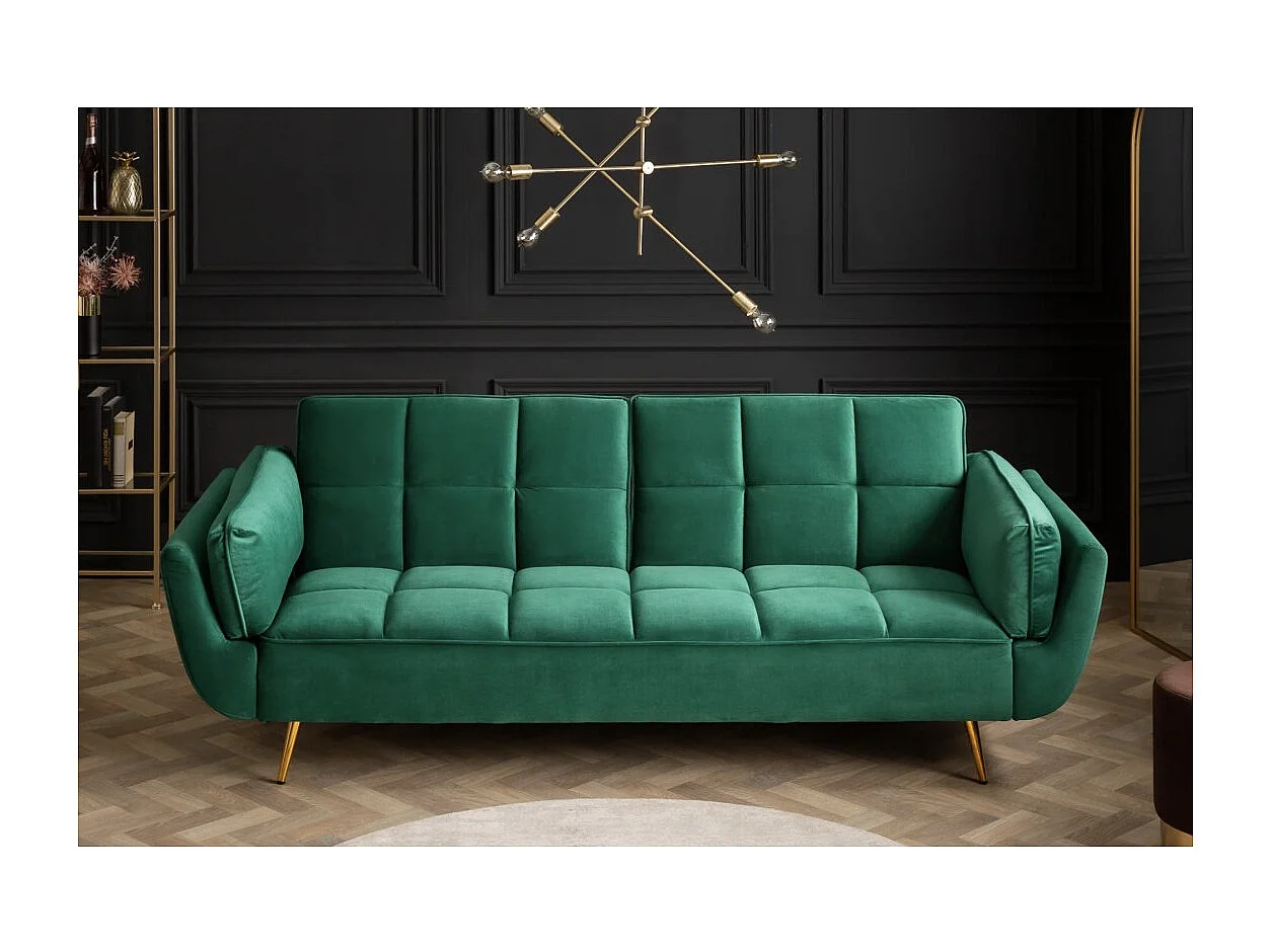 Canapé droit NEVISI vert émeraude – Canapé scandinave convertible en velours