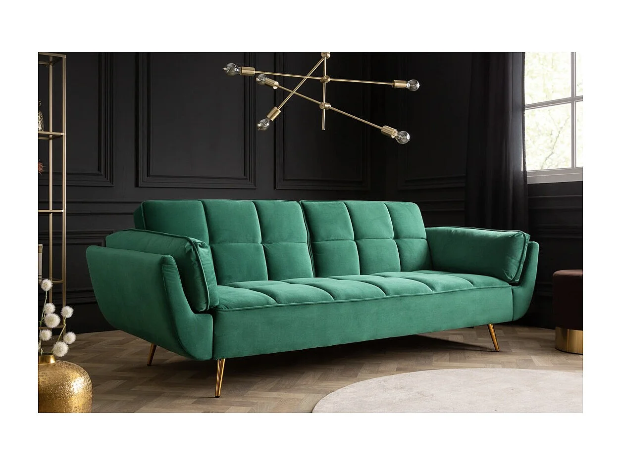 Sofá derecho NEVISI verde esmeralda – Sofá escandinavo convertible en terciopelo