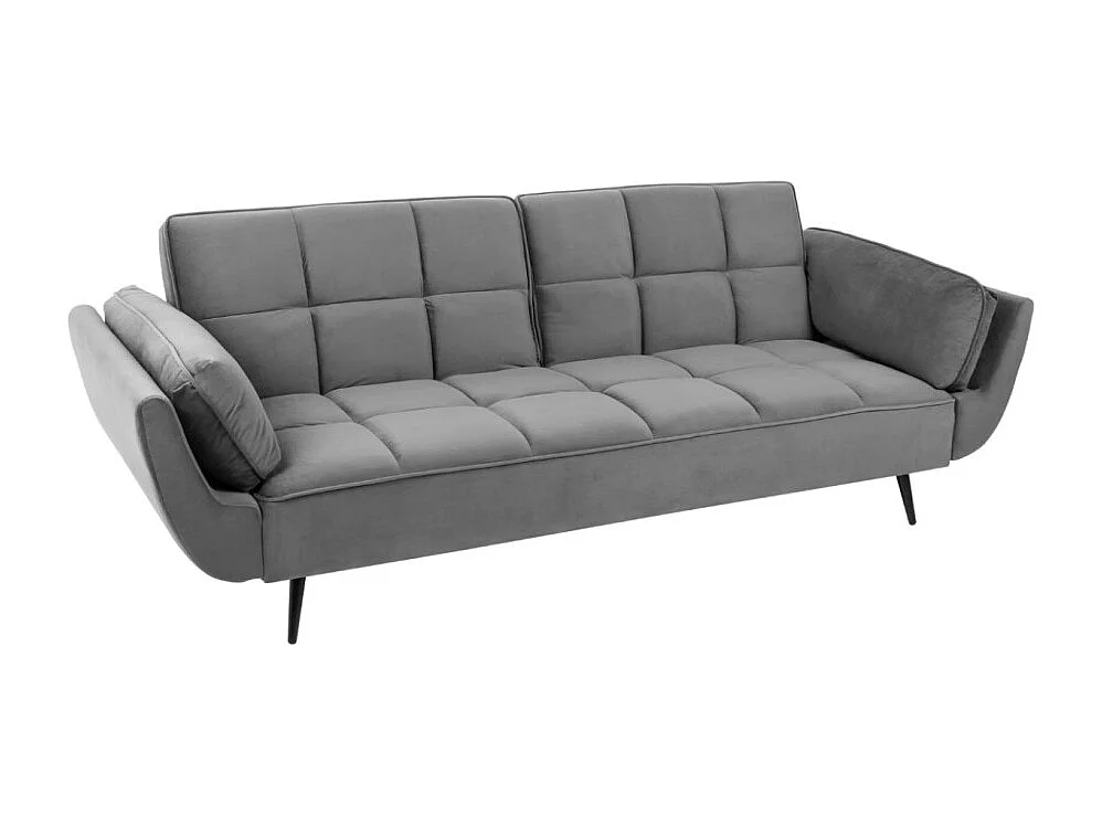 Canapé droit NEVISI gris – Canapé scandinave convertible en velours avec pieds en métal noir