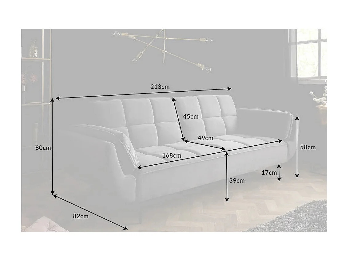 Canapé droit NEVISI gris – Canapé scandinave convertible en velours avec pieds en métal noir