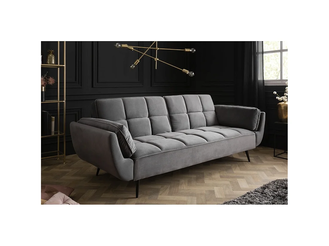 Sofa recht NEVISI grijs – Scandinavische converteerbare sofa in fluweel met zwarte metalen poten