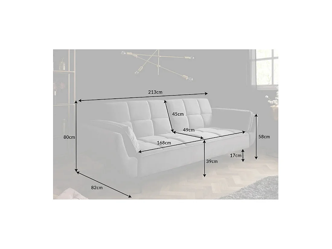 Sofa recht NEVISI grijs – Scandinavische converteerbare sofa in fluweel met zwarte metalen poten