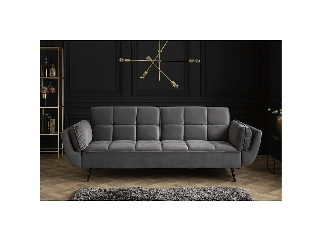 Sofa recht NEVISI grijs – Scandinavische converteerbare sofa in fluweel met zwarte metalen poten