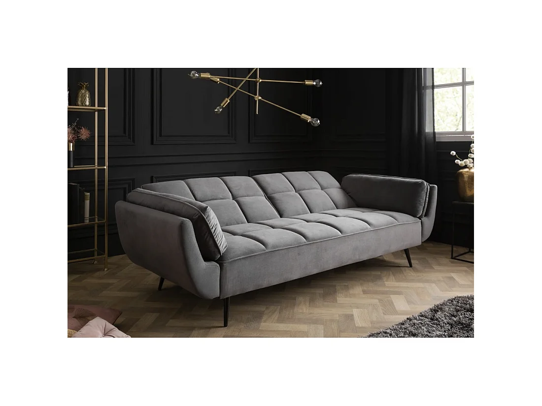 Sofa recht NEVISI grijs – Scandinavische converteerbare sofa in fluweel met zwarte metalen poten