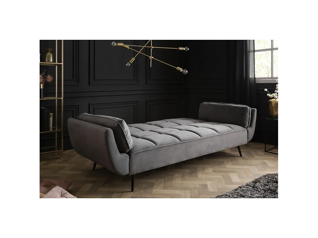 Sofa recht NEVISI grijs – Scandinavische converteerbare sofa in fluweel met zwarte metalen poten