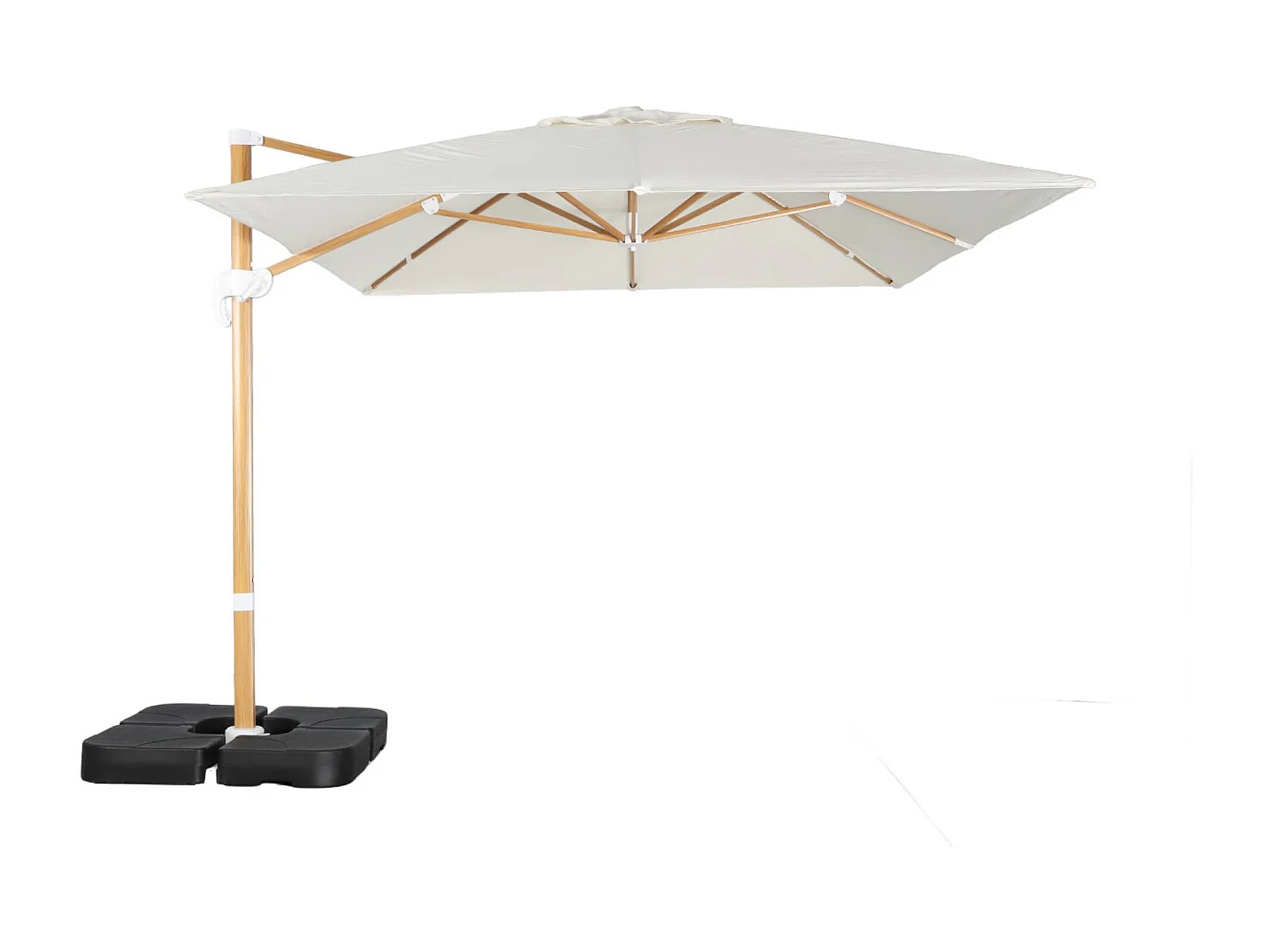 Parasol déporté rectangulaire 3x4m effet bois + dalles à lester 50x50cm écru - Wimereux + Fixeo