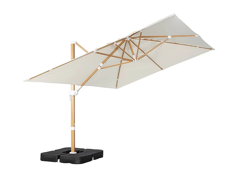 Parasol déporté rectangulaire 3x4m effet bois + dalles à lester 50x50cm écru - Wimereux + Fixeo