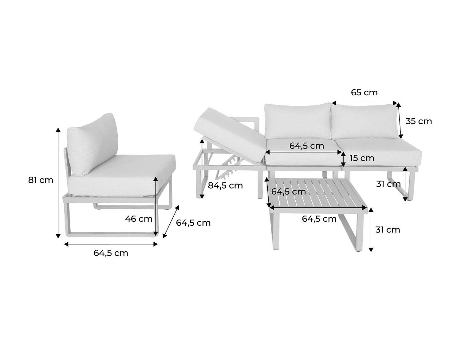 Conjunto de muebles de jardín modular de aluminio, 4 plazas terracotta