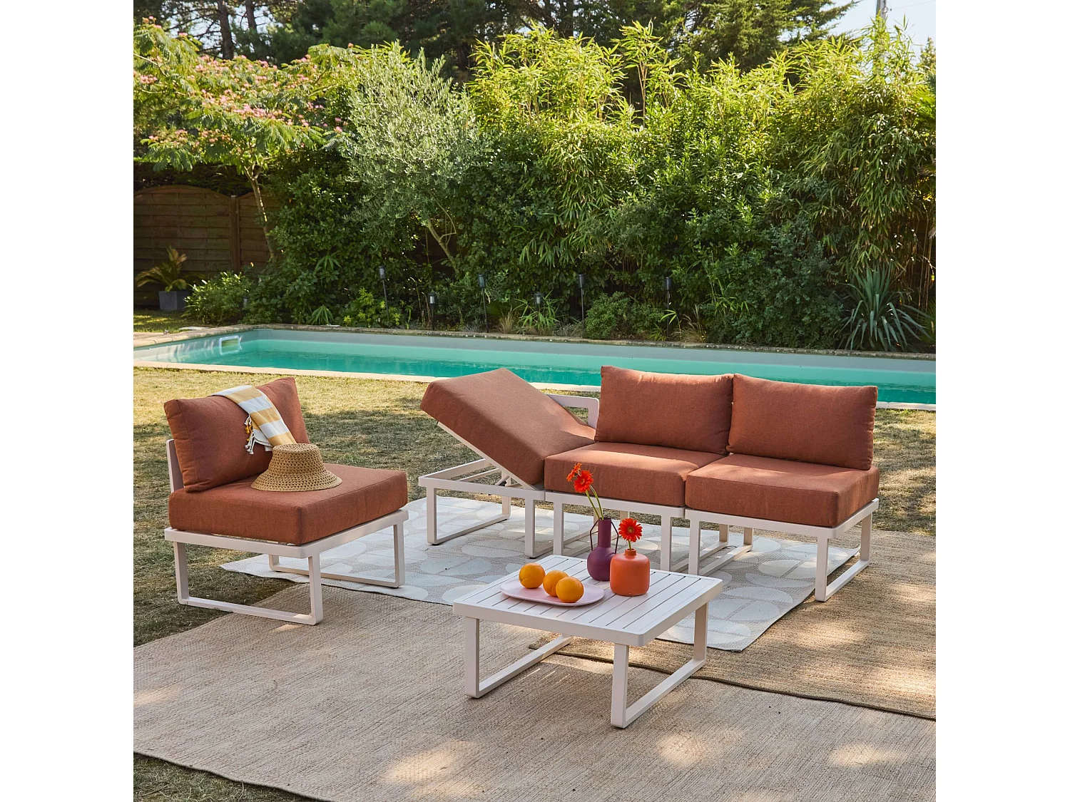 Salotto da giardino modulare in alluminio, 4 posti, terracotta