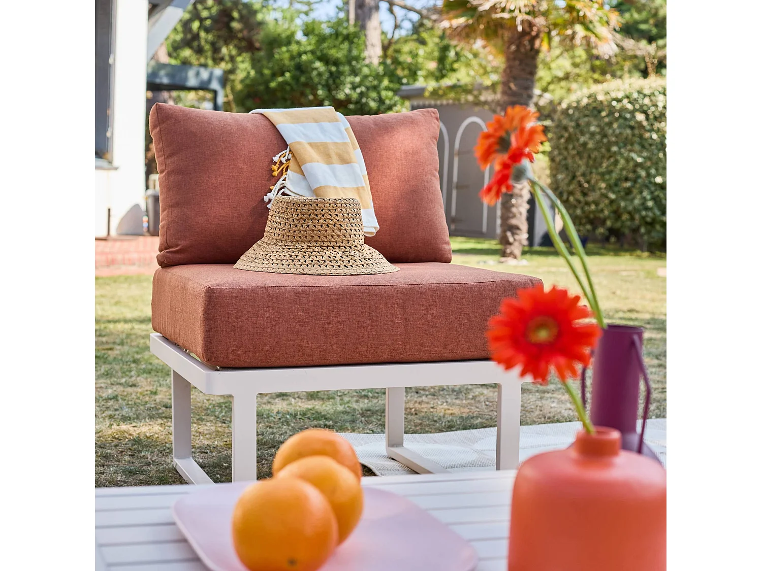 Salotto da giardino modulare in alluminio, 4 posti, terracotta