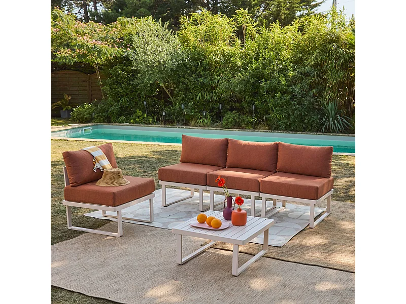 Salon de jardin modulable aluminium 4 places terracotta - Clea